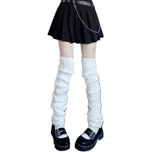 NUFIWI Harajuku Japanische Lolita Beinstulpen Gothic Strick Lange Socken Leggings Gamaschen Knie Gothic Winter Manschette Knöchel Heap Socke, Ein weißes, langes und langes Design, Einheitsgröße von NUFIWI
