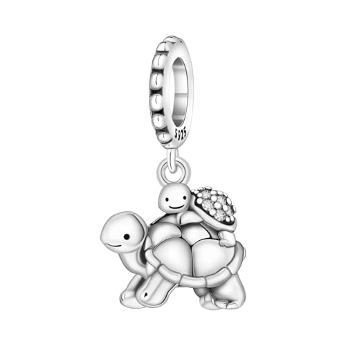 NUJIFFY Süße Tiere Charm 925 Sterling Silber Charms Anhänger für Armband Bär charm anhänger Hunde Charm, Kompatibel mit Europäischen Armbändern für Frauen Schmuck Geschenk (Mutter Kind Schildkröte) von NUJIFFY