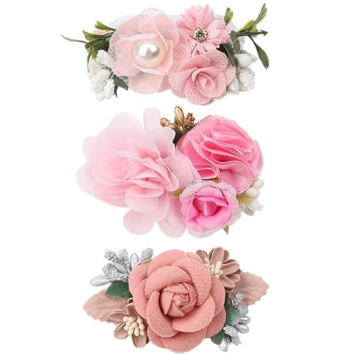 3 Stück Baby Künstliche Blumen Stirnbänder für Mädchen Handmade Bundle Nylon Elastisches Haarband Baby Haarband Kopfschmuck Haarschmuck von NUKAF