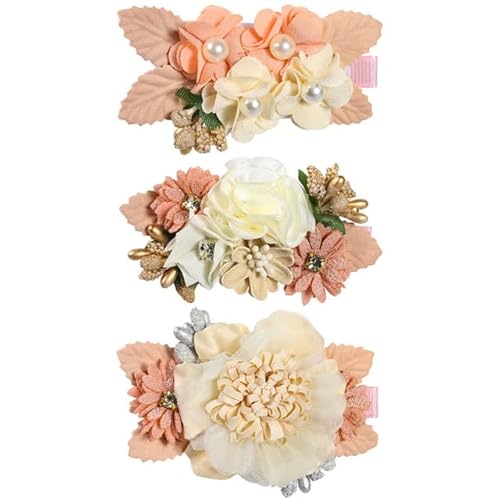 3 Stück Baby Künstliche Blumen Stirnbänder für Mädchen Handmade Bundle Nylon Elastisches Haarband Baby Haarband Kopfschmuck Haarschmuck von NUKAF