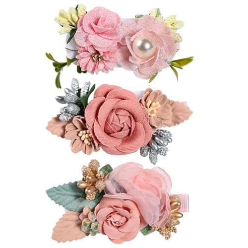 3 Stück Baby Künstliche Blumen Stirnbänder für Mädchen Handmade Bundle Nylon Elastisches Haarband Baby Haarband Kopfschmuck Haarschmuck von NUKAF