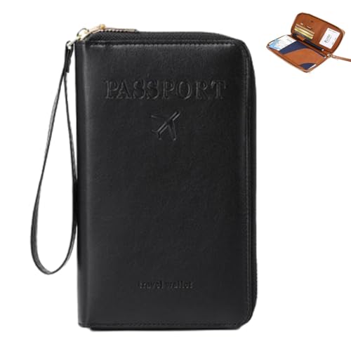 NUKYEJH Rowgins Multifunktionaler RFID-Pass-Wallet, Rowgins RFID-Passhalter, Passhalter für Reisen, schlanke Lederabdeckung für Kreditkarten, Tickets und Bargeld (Black) von NUKYEJH