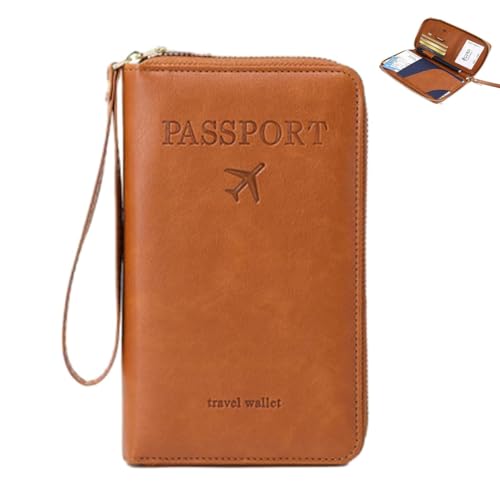 NUKYEJH Rowgins Multifunktionaler RFID-Pass-Wallet, Rowgins RFID-Passhalter, Passhalter für Reisen, schlanke Lederabdeckung für Kreditkarten, Tickets und Bargeld (Brown) von NUKYEJH