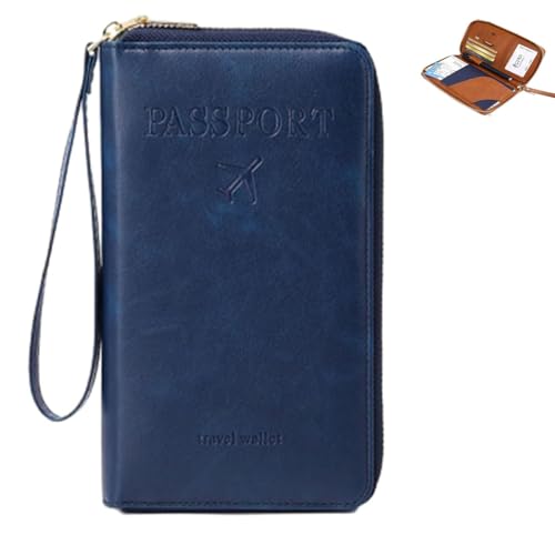 NUKYEJH Rowgins Multifunktionaler RFID-Pass-Wallet, Rowgins RFID-Passhalter, Passhalter für Reisen, schlanke Lederabdeckung für Kreditkarten, Tickets und Bargeld (Dark Blue) von NUKYEJH