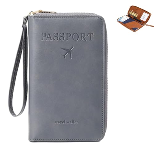 NUKYEJH Rowgins Multifunktionaler RFID-Pass-Wallet, Rowgins RFID-Passhalter, Passhalter für Reisen, schlanke Lederabdeckung für Kreditkarten, Tickets und Bargeld (Gray) von NUKYEJH