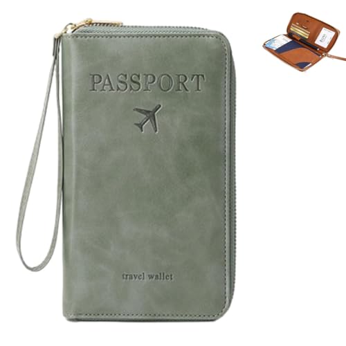 NUKYEJH Rowgins Multifunktionaler RFID-Pass-Wallet, Rowgins RFID-Passhalter, Passhalter für Reisen, schlanke Lederabdeckung für Kreditkarten, Tickets und Bargeld (Green) von NUKYEJH