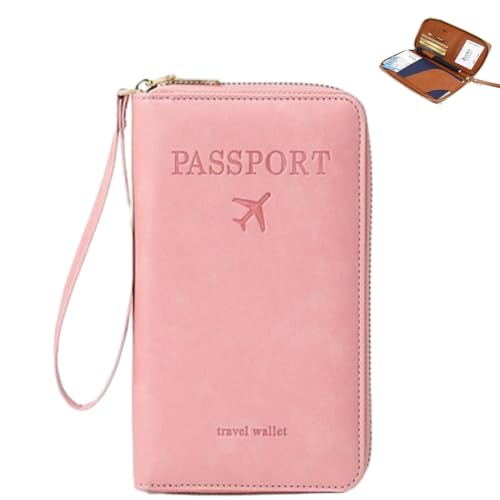 NUKYEJH Rowgins Multifunktionaler RFID-Pass-Wallet, Rowgins RFID-Passhalter, Passhalter für Reisen, schlanke Lederabdeckung für Kreditkarten, Tickets und Bargeld (Pink) von NUKYEJH