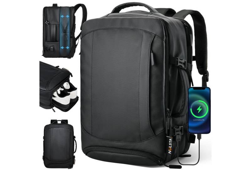 NULSTA Laptoprucksack 38L Rucksack Reiserucksack Wasserdicht & Flugtauglich, Tourenrucksack mit USB-Ladeanschluss & Schuhfach Reisegeeignet Herren von NULSTA