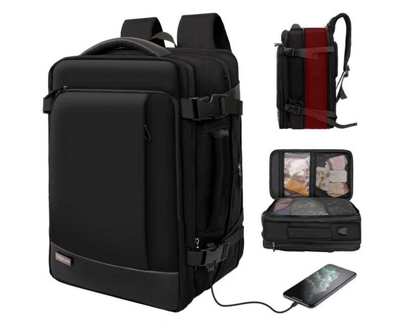 NULSTA Rucksack Reiserucksack Erweiterbarer 26-39L Herren Damen Handgepäck Flugzeug (Laptop Notebook Tasche Schule Uni Rucksack, Sportrucksack, Backpack mit Laptopfach Freizeit Arbeit Business Reisen), Laptop Rucksack spritzwassergeschütztes für Weekender von NULSTA