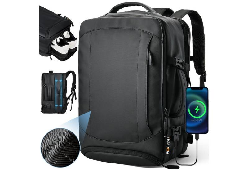 NULSTA Rucksack Reiserucksack Erweiterbarer 26-39L Herren Damen Handgepäck Flugzeug (Laptop Notebook Tasche Schule Uni Rucksack, Sportrucksack, Backpack mit Laptopfach Freizeit Arbeit Business Reisen), Laptop Rucksack spritzwassergeschütztes für Weekender von NULSTA
