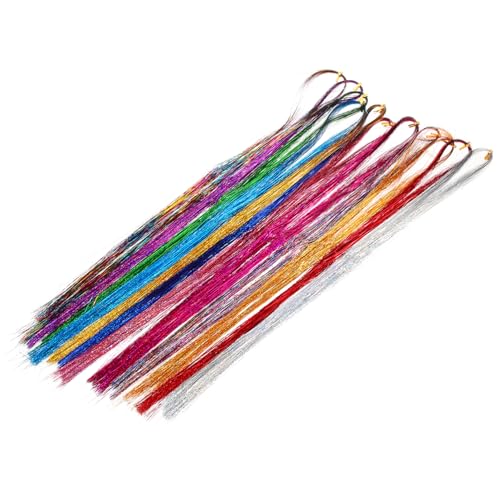 NULYLU 1satz Glitzer-haarsträhnen Mit Bunten Haarverlängerungen Funkelndes Haar-tinsel Für Frauen Farben Inklusive Häkelnadel Und Ringen Für Kreatives Hairstyling von NULYLU