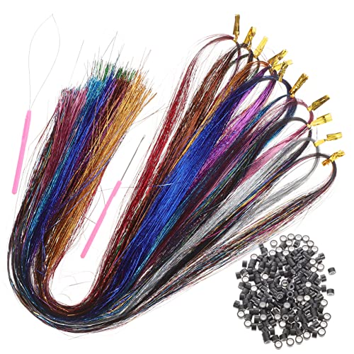 NULYLU 1 Satz Lametta-haarverlängerungen Glitzerndes Haarlametta Mit Werkzeug Zum Anklipsen Farbige Haarverlängerung Für Mädchen Frauen von NULYLU