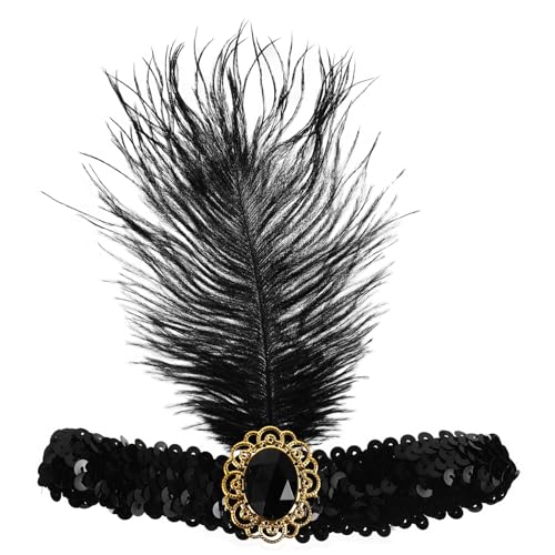 NULYLU Stirnband Mit Federn Im Vintage-stil Haarband Für Partys Federkopfschmuck in Schwarz Flapper-accessoire Für Damen 1920er-jahre-kopfbedeckung von NULYLU