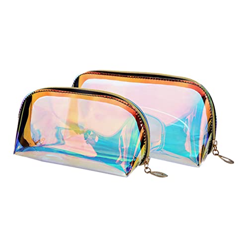 NULYLU 2 Stück Holographische Kosmetiktasche TPU Wasserabweisend Tragbar Reise Make Up Organizer Kleine Große Clutch Stifttasche Vielseitig Einsetzbar von NULYLU
