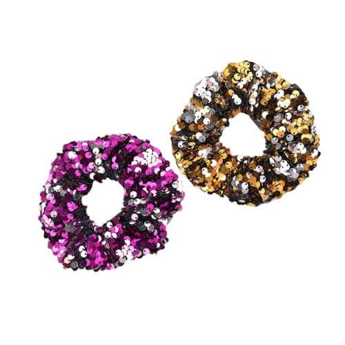 NULYLU 2 Stück Teiliges Haargummi mit Glitzer pailletten Elastische Haarbänder für Damen und Mädchen Ponytail Holder Dehnbares Stretch haarband Modischer Haarschmuck in Violett und Gold von NULYLU