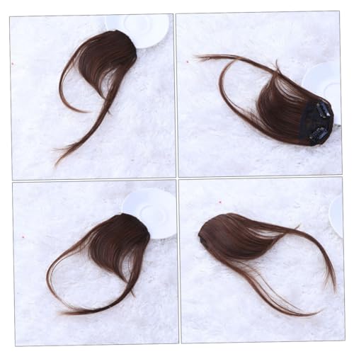 NULYLU 2 Stück Teiliges Haarteil Front Fringe Clip Haarverlängerung Luftiger Ultradünner Handgewebter Haarersatz Leicht Braun Verstellbare Clips Natürlicher Look für Frauen und Mädchen von NULYLU