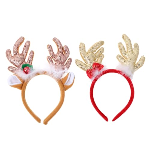 NULYLU 2er Set Weihnachts Haarschmuck Haarband Mit Glitzer Elch Geweih Stylisches Damen Haarreif Für Festliche Anlässe Und Mit Ohren Ideales Accessoire Für Weihnachten von NULYLU