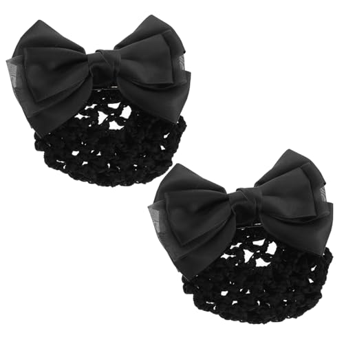 NULYLU 2 Stück Haarnetz Abdeckungen Mit Schleife Dutt Halter Für Damen Haar Accessoires Für Frauen Haarnetz Clips Für Ballett Und Berufe Geschmeidiges Material Schwarz von NULYLU