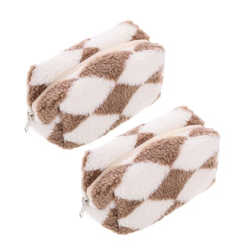 NULYLU 2stücke Karierte Kosmetiktaschen Aus Plüsch Stilvolle Kompakte Make-up Und Toilettentaschen Mit Reißverschluss Für Reisen Und Alltag Für Damen Vielseitig Einsetzbar von NULYLU