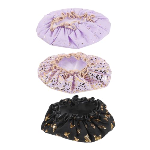 NULYLU 3 Stück Doppellagige Atmungsaktive Badekappe für Damen Großer Duschhut Schützt Langes und Kurzes Haar Vielseitig als Sauna und Kochhaube Geeignet Wiederverwendbar von NULYLU