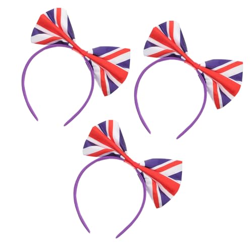 NULYLU 3 Stück Teiliges Uk Flaggen Haarband mit Großem Schleifen Dekor Verstellbare Stirnbänder für Fußballfans Weihnachtliche Haaraccessoires Geeignet für Damen und Festliche von NULYLU