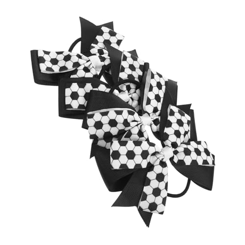 NULYLU 4 Stück Fußball Haargummis mit Schleife Elastische Ponytail Holder für Mädchen Strapazierfähige Haarschmuck Bänder in Schwarz weiß Rutschfest und Haarschonend für Alltag und Party von NULYLU