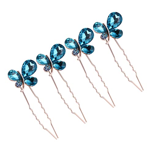 NULYLU 4stücke Teiliges U-förmiges Haarschmuck Kristall Für Hochzeiten Und Partys Elegante Haarstäbe Für Frauen Für Hochsteckfrisuren Blau von NULYLU