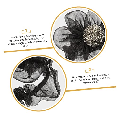 NULYLU 4 Stück Teiliges Haarring mit Funkelnden Strass Sonnenblumen Elastische Haargummis für Damen und Mädchen Eleganter Haarschmuck in Champagner und Schwarz Rutschfest für Haartypen von NULYLU