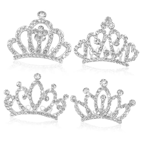NULYLU 4 Stück Teiliges Strass Prinzessin Tiara Haarkamm für Mädchen Funkelnde Haarschmuck Silberne Haarspangen für Geburtstag Party Schule Festliche Auftritte von NULYLU