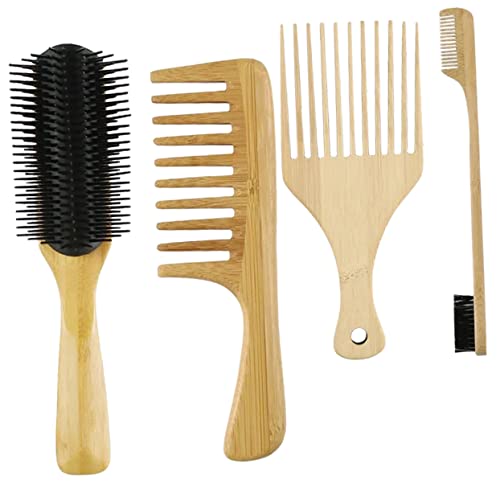 NULYLU 4stücke Teiliges Bambus Haarkamm Antistatische Haarstyling Werkzeuge Für Männer Frauen Für Friseure Und Persönlichen Gebrauch Sanftes Entwirren Ohne Haarbruch von NULYLU