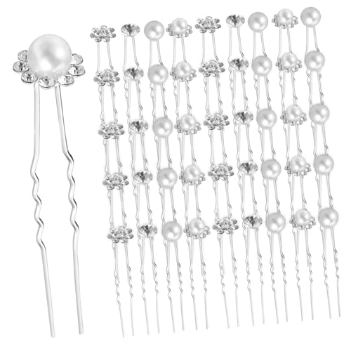 NULYLU 40 Stück Haarnadel Rosa Hochzeit Schönheit Tag Haargabelstifte perlen Haarschmuck für Frauen Brauthaarpins Haarspangen mit Strass Metallhaargabeln Haardekoration Legierung Silber von NULYLU