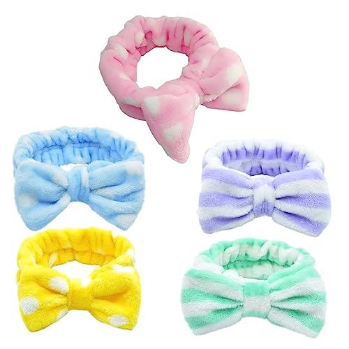 NULYLU 5Stücke Haarband Elastische Stirnbänder aus Korallenvlies für Make Up Gesichtswäsche und Sport Modisches Haarpflegezubehör mit Knoten Design Hautfreundlich von NULYLU