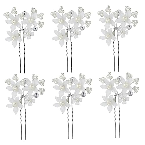 NULYLU 6stücke Teiliges Haarschmuck Mit Weißen Perlen Und Blumen U-förmige Haarnadeln Für Bräute Damen Und Mädchen Elegante Haarclips Für Hochzeiten Und Besondere Anlässe von NULYLU