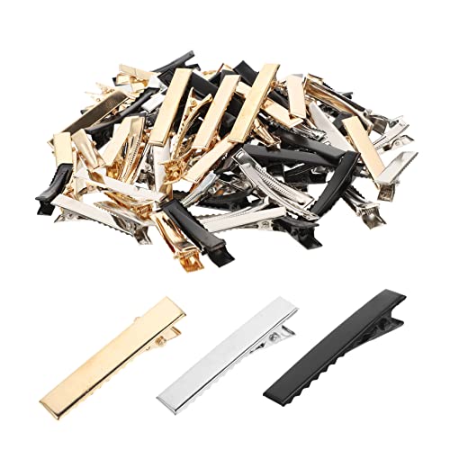 NULYLU 90 Stück Teiliges Alligator Haarspangen aus Metall in Stahl Schwarz Gold Rutschfeste Entenschnabel Clips für Damen und Mädchen DIY Haarschmuck zum Styling und Basteln von NULYLU