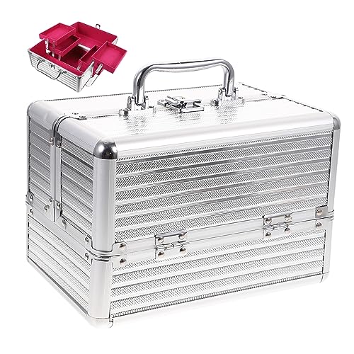 NULYLU Aluminium Kosmetik Organizer Mit Großer Kapazität Tragbare Schminkbox Mit Spiegel Und Bügelschloss Für Unterwegs Silberner Makeup Koffer Für Damen Und Profis von NULYLU