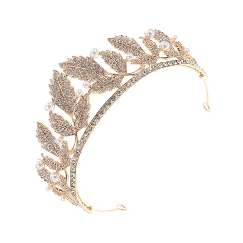 NULYLU Brautperle Krone Strass-Hochzeitskrone Hochzeitskopfschmuck für Mädchen Abschlussballparty Kopfbedeckung Brautkopfschmuck für Frauen Strasshaarhaarkronen Legierung Golden von NULYLU