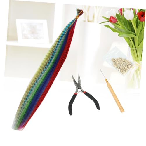 NULYLU Bunte Federhaarverlängerung Set Hochtemperaturfaser Lange Gerade Synthetische Strähnen mit Häkelnadel und Haarringen für Mädchen und Damen von NULYLU