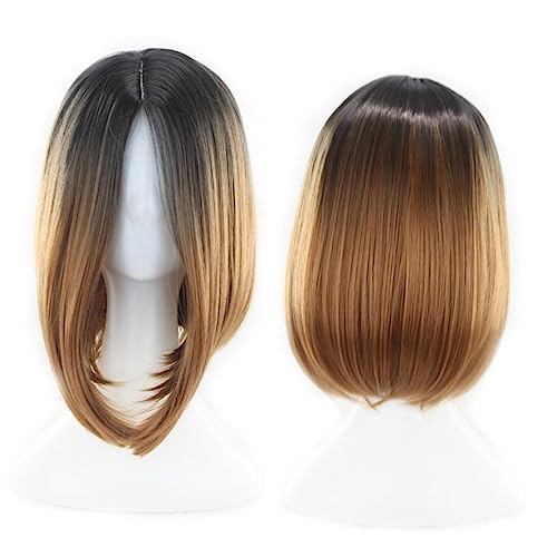 NULYLU Perücke Damen Bob Farbverlauf Cosplay Kunsthaar Kurz Glatt Spitze Hochtemperatur Perücke Bob Farbverlauf Braun NULYLU Perücke Damen Bob Farbverlauf Cosplay Kunsthaar Kurz Glatt Spitze Hochtemperatur Perücke Bob Farbverlauf Braun von NULYLU