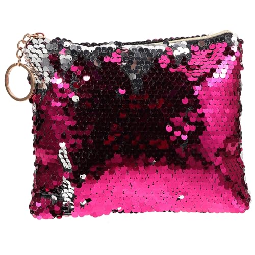 NULYLU Damen Kosmetiktasche Pailletten Handtasche mit Reißverschluss Modische Make Up Tasche und Münzbeutel Langlebig und Vielseitig für Party Alltag Shopping Teilig Rosy von NULYLU