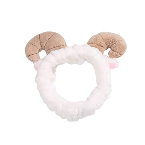 NULYLU Stirnband Mit Hornbändern-design Haarband Aus Plüsch Cartoon-haarreifen Verstellbarer Haken Für Waschen Make-up Und Duschen Weiss Einheitsgröße Für Mädchen von NULYLU