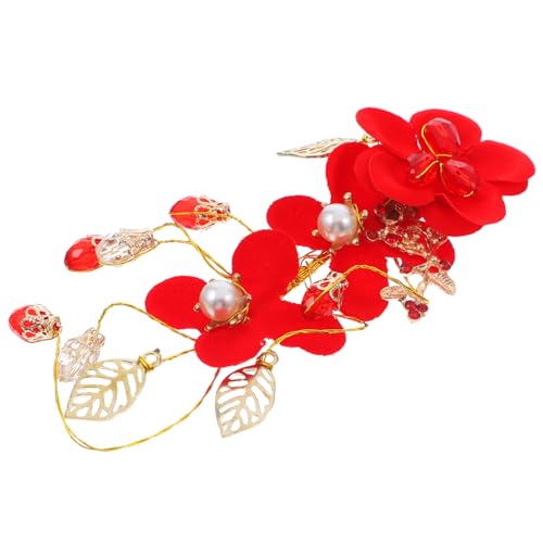 NULYLU Rote Blumen Haarschmuck Für Hochzeiten Handgefertigte Haarspange Mit Perlen Und Strass Brautzubehör Für Damen Und Mädchen Für Besondere Anlässe von NULYLU