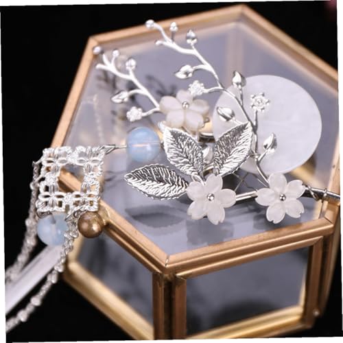 NULYLU Haarschmuck Haarstab mit Blumenmotiv Eleganter Haarklammer für Frauen Haarknoten accessoire mit Quaste Geeignet für Dickes Haar und Hochsteckfrisuren Silberfarben von NULYLU
