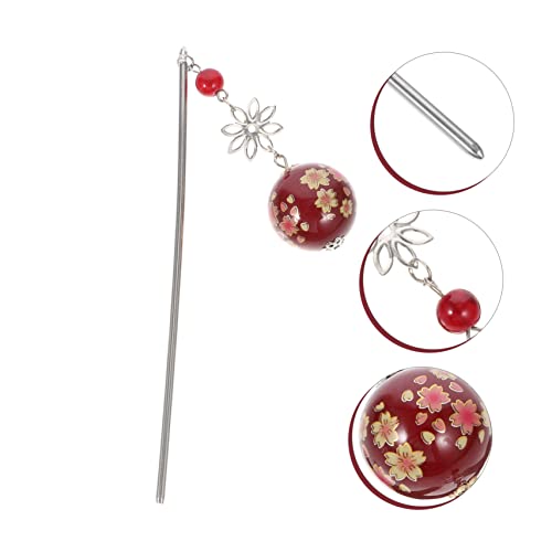 NULYLU Japanische Haarstäbchen für Langes Haar Klassische Rote Haarnadeln mit Kirschblüten Design Leichtes Langlebiges Haarschmuck Accessoire für Damen für Partys Hochzeiten Cosplay und von NULYLU