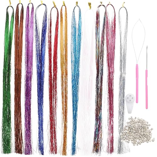 NULYLU 1satz Haarlametta Kit Bunte Haarverlängerungen Mit Werkzeugen Für Frauen Und Mädchen Farben Lange Glitzereffekte Für Kreative Frisuren Und Styling von NULYLU