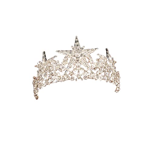 NULYLU Silberne Braut Tiara Haarreif mit Glitzernden Fünfkantstern für Hochzeit Party Accessoires Damen Festlicher Kopfschmuck von NULYLU