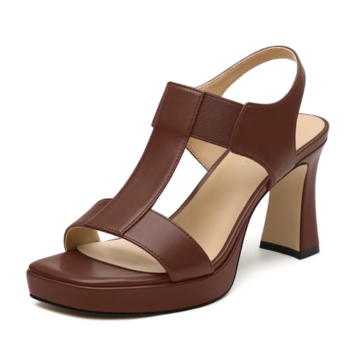 NUMALEO Damen Chunky Block Heels Sandalen - Plateau High Heel Riemchen Sommer Sandalen mit Knöchelriemen Square Open Toe Elegant Bequeme Schuhe für Frauen, Dunkelbraunes PU, 42 EU NUMALEO Damen Chunky Block Heels Sandalen - Plateau High Heel Riemchen Sommer Sandalen mit Knöchelriemen Square Open Toe Elegant Bequeme Schuhe für Frauen, Dunkelbraunes PU, 42 EU von NUMALEO