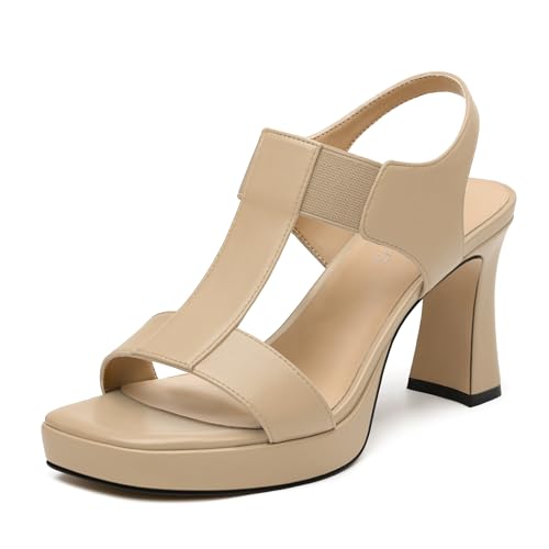 NUMALEO Damen Chunky Block Heels Sandalen - Plateau High Heel Riemchen Sommer Sandalen mit Knöchelriemen Square Open Toe Elegant Bequeme Schuhe für Frauen, Nude Pu, 39.5 EU NUMALEO Damen Chunky Block Heels Sandalen - Plateau High Heel Riemchen Sommer Sandalen mit Knöchelriemen Square Open Toe Elegant Bequeme Schuhe für Frauen, Nude Pu, 39.5 EU von NUMALEO