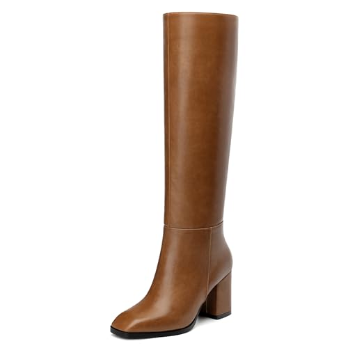 NUMALEO Damen Kniehohe Stiefel Chunky Heel Square Toe Hohe Stiefel - 7,6 cm Absatz, Mode Lange Stiefel für Frauen, GoGo-Stiefel mit seitlichem Reißverschluss, Braun, 37 EU NUMALEO Damen Kniehohe Stiefel Chunky Heel Square Toe Hohe Stiefel - 7,6 cm Absatz, Mode Lange Stiefel für Frauen, GoGo-Stiefel mit seitlichem Reißverschluss, Braun, 37 EU von NUMALEO