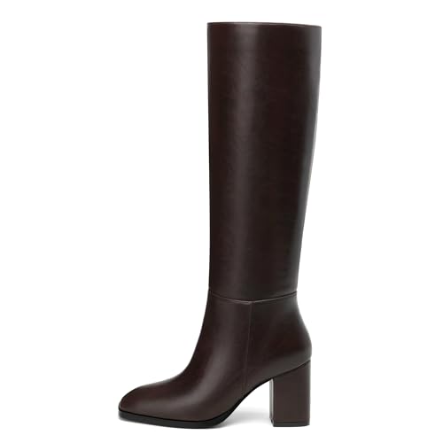 NUMALEO Damen Kniehohe Stiefel Chunky Heel Square Toe Hohe Stiefel - 7,6 cm Absatz, Mode Lange Stiefel für Frauen, GoGo-Stiefel mit seitlichem Reißverschluss, Dunkelbraun, 40 EU NUMALEO Damen Kniehohe Stiefel Chunky Heel Square Toe Hohe Stiefel - 7,6 cm Absatz, Mode Lange Stiefel für Frauen, GoGo-Stiefel mit seitlichem Reißverschluss, Dunkelbraun, 40 EU von NUMALEO
