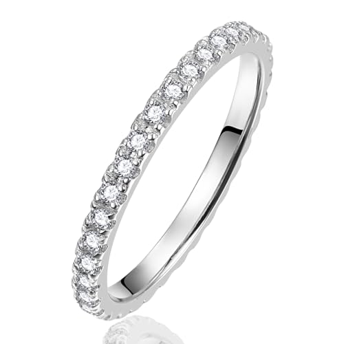NUNCAD Eternity Ring Damen Silber Schmal Verlobungs Ring mit Rundem Zirkonia 2mm Ehering für Frauen Trauringe Stapelbarer Schmuck Größe 52(16.6) von NUNCAD